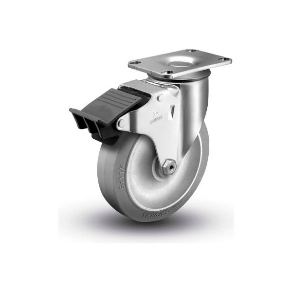 Colson 2 Series Swivel Plate Caster 2.05256.441 BRK5 Rubber Total Lock Brake 5" Dia. 325 Lb. 2.05256.441 BRK5 - main